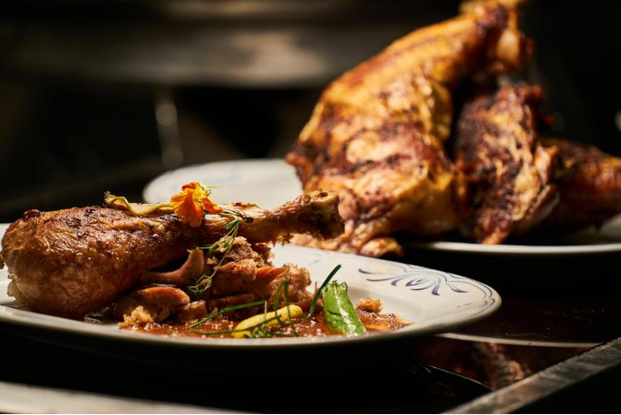 Roast chicken on a white plate