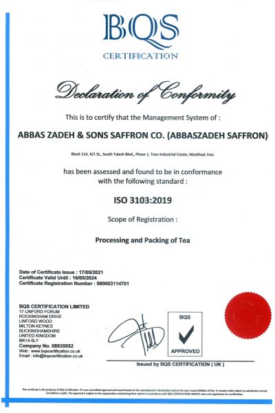 abbaszadeh saffron Certificate