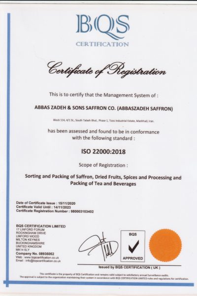 abbaszadeh saffron Certificate 2018